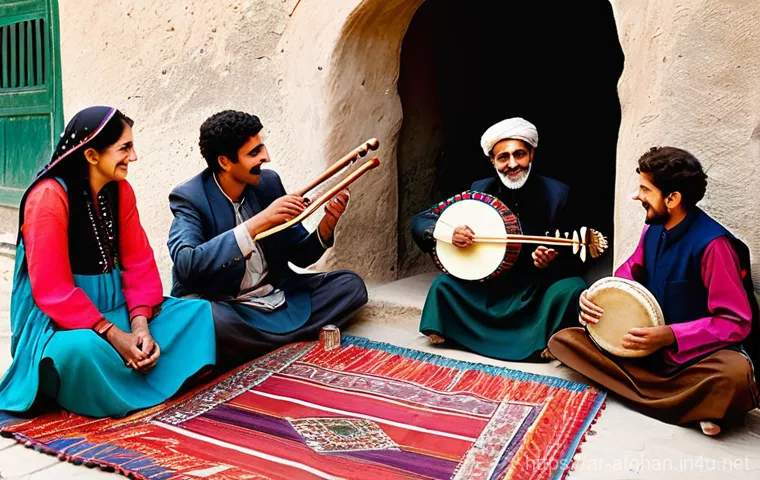 아프간 전통 음악 악기 - A captivating image of a highly skilled Afghan male musician in his 40s to 50s, dressed in elegant t...