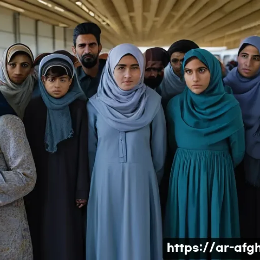 2021년 카불 사태 - **Prompt:** A poignant scene depicting a diverse group of Afghan individuals, including men, women, ...