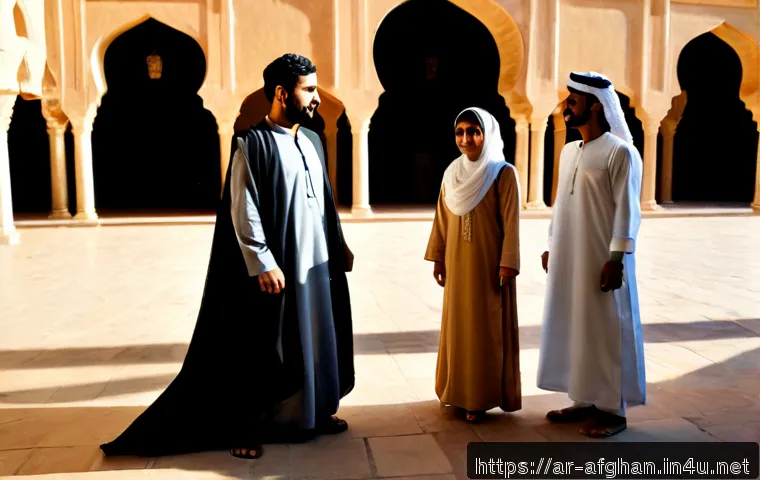 민족별 전통 의상 차이점 - Photorealistic side-by-side cultural portrait of an Arab family in elegant Gulf traditional clothing...